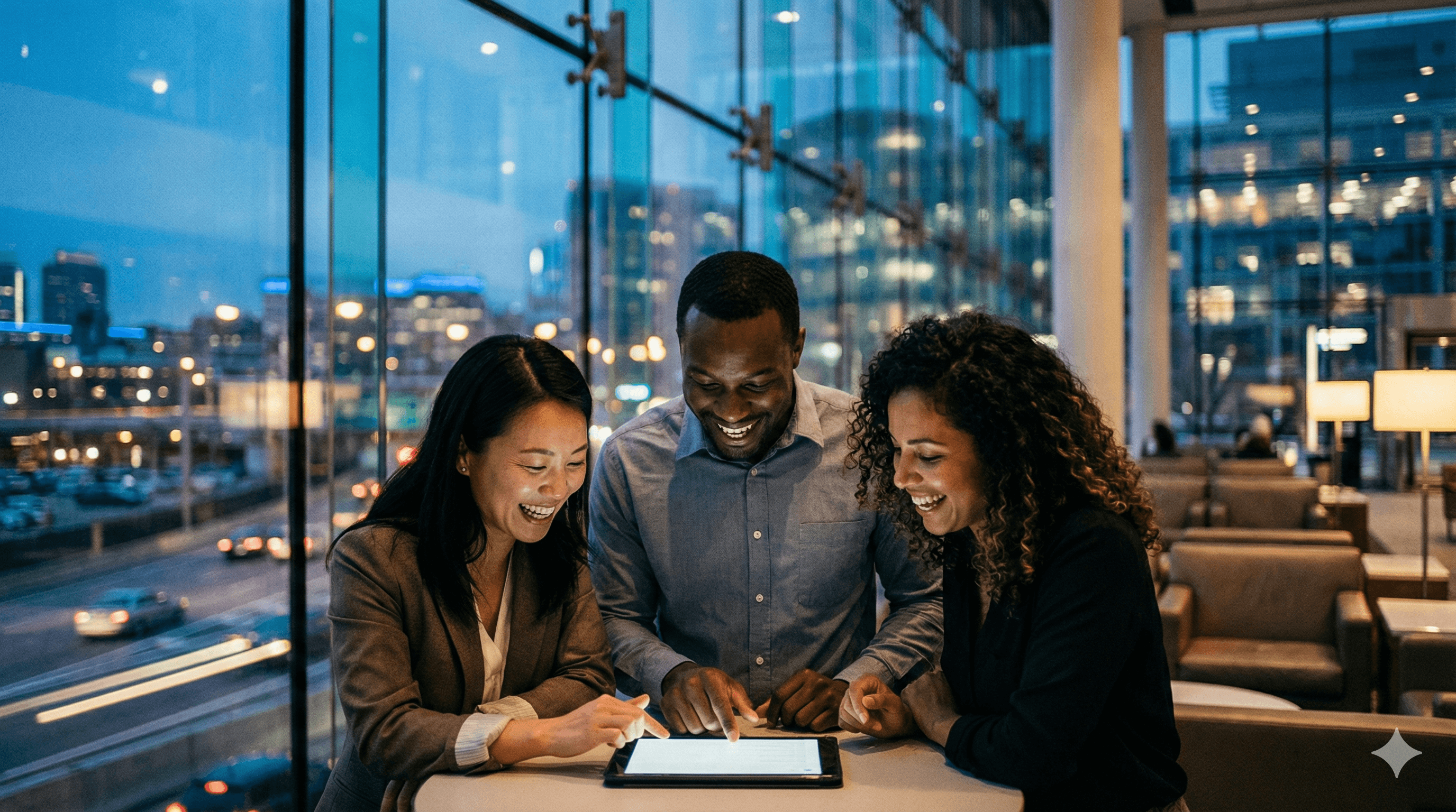 Diverse professionals working together